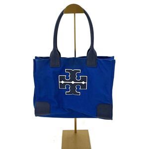 Tory Burch Ella Large Nylon Tote Bag Royal Cobalt Blue Navy Leather Trim Logo